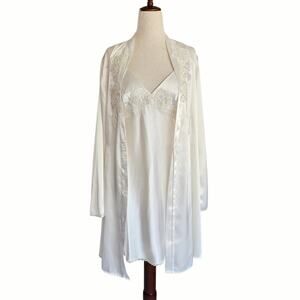 Y2k Victoria's Secret Bridal Slip Dress Robe Set White Satin - Small